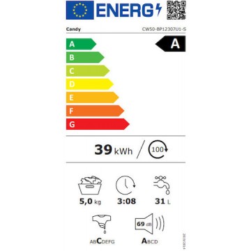 Candy Πλυντήριο Ρούχων 5kg 1200 Στροφών CW50-BP12307U1-S